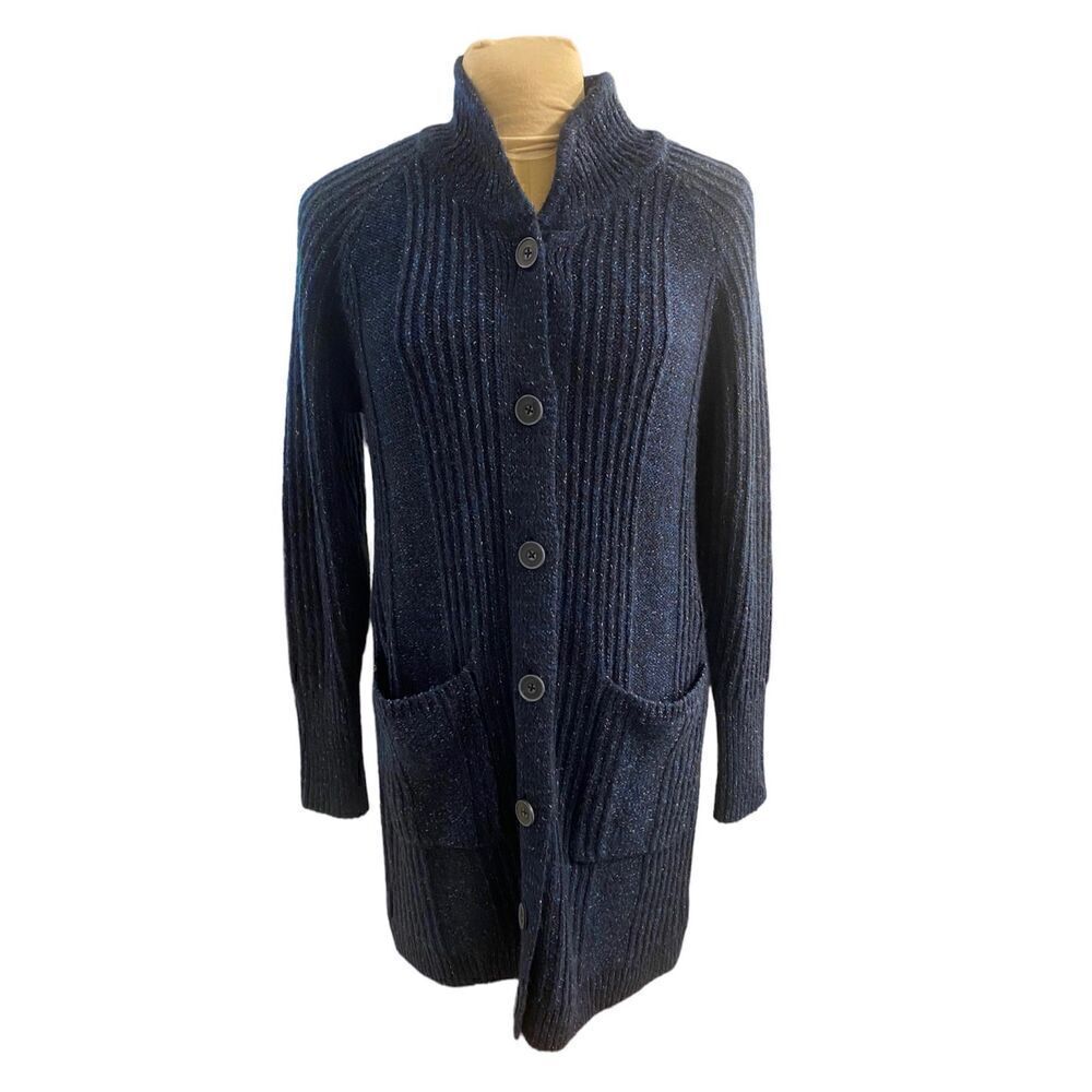 cAbi Trail Cardigan Size M Mini Shawl Collar Blue Long Cozy Fall Winter